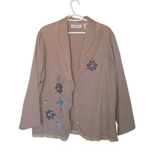 Two Twenty Vintage Embroidered Tan Blazer Size XL